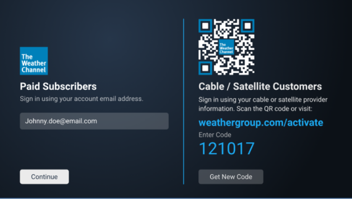TV Login & Activation Screen