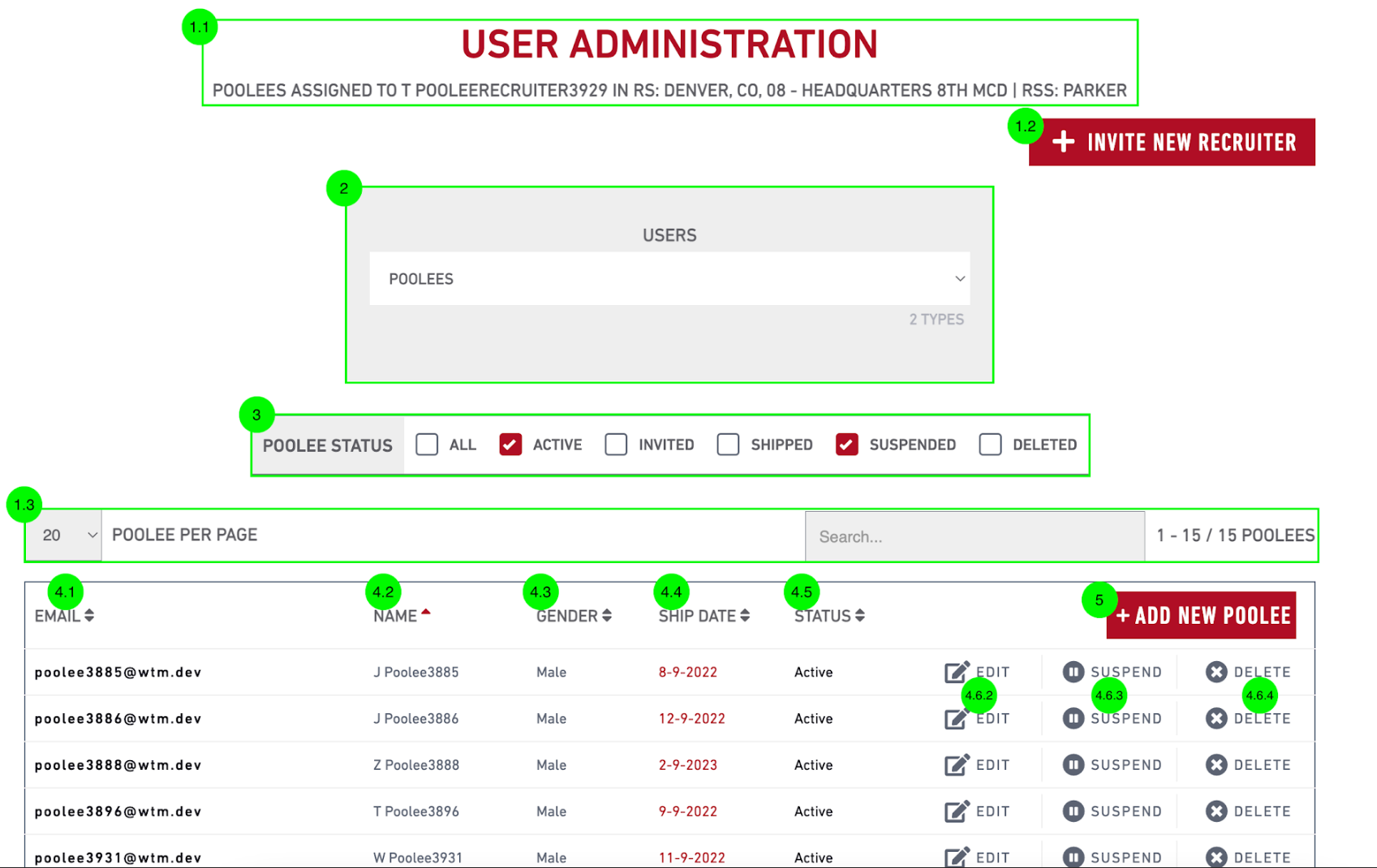 User Administration — Poolee Management